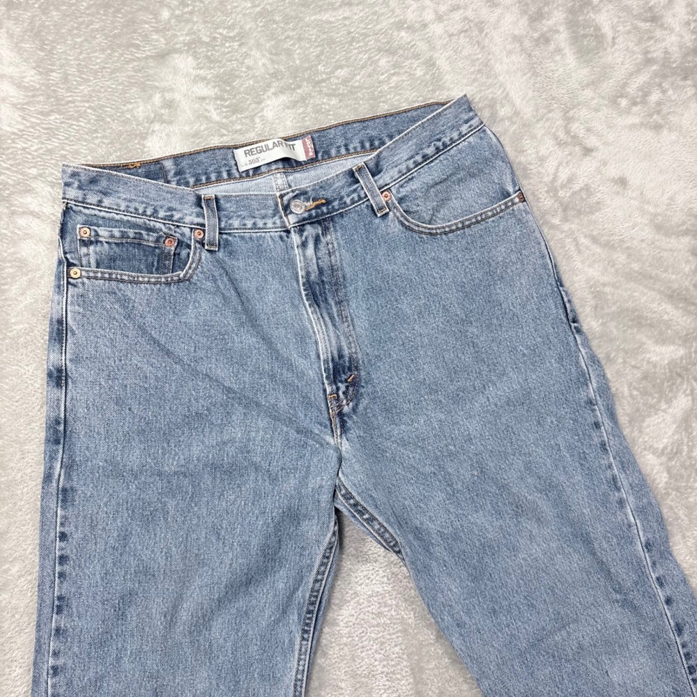 Levi's 505 Regular Fit Jeans Mens 36x32 Light Wash Blue Straight Leg Denim